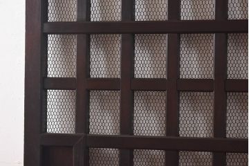 和製アンティーク　ケヤキ・樺材　存在感のある金網格子蔵戸(引き戸、建具、玄関戸)