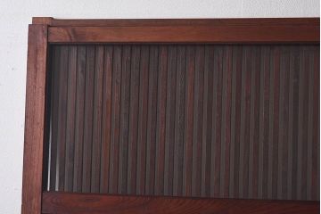 和製アンティーク　総ケヤキ材!　ガラス入り　杢目が味わい深い格子蔵戸(引き戸、建具)