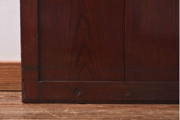 和製アンティーク　総ケヤキ材!　ガラス入り　杢目が味わい深い格子蔵戸(引き戸、建具)