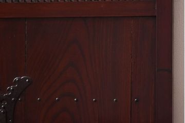 和製アンティーク　総ケヤキ材!　ガラス入り　杢目が味わい深い格子蔵戸(引き戸、建具)