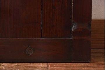 和製アンティーク　総ケヤキ材!　ガラス入り　杢目が味わい深い格子蔵戸(引き戸、建具)