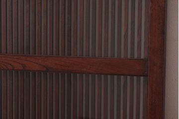 和製アンティーク　総ケヤキ材!　ガラス入り　杢目が味わい深い格子蔵戸(引き戸、建具)