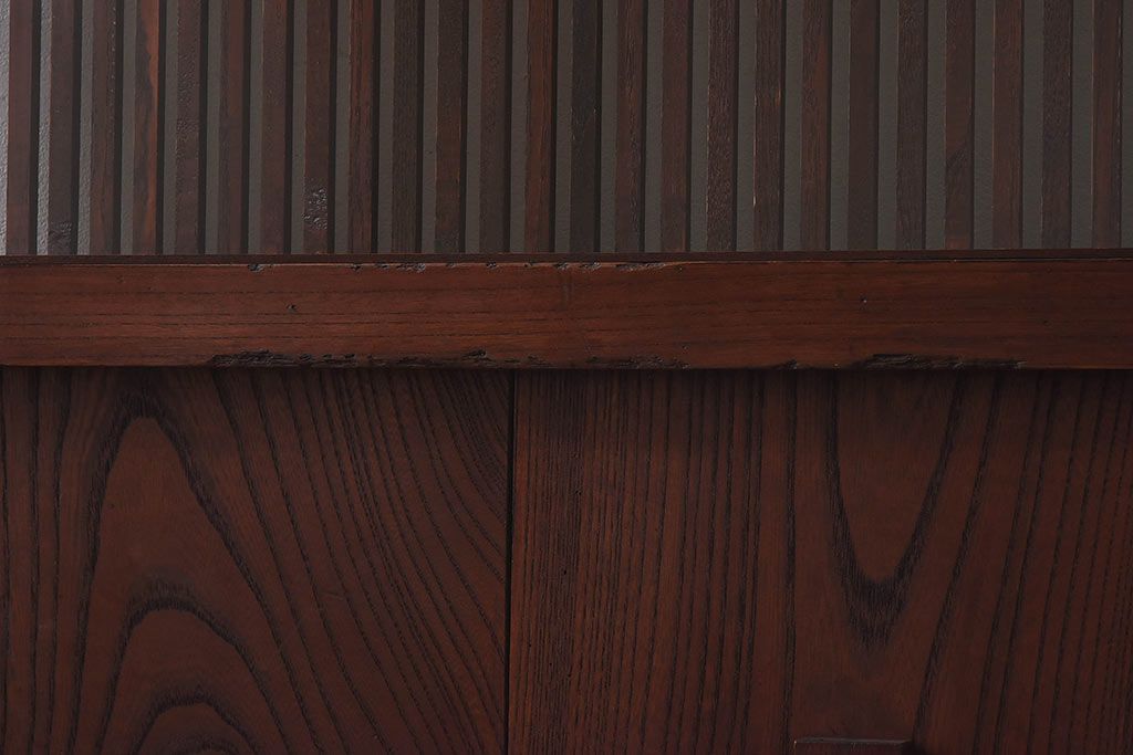 和製アンティーク　総ケヤキ材!　ガラス入り　杢目が味わい深い格子蔵戸(引き戸、建具)