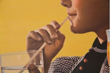 アンティーク雑貨　昭和30年代当時物　「リボンシトロン　リボンジュース」　昭和レトロなポスター(広告、ディスプレイ)(1)