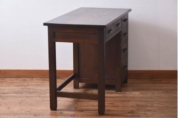 レトロ家具　昭和レトロ　ナラ材製　古い木の落ち着いた雰囲気が魅力の薄型デスク(片袖机、在宅ワーク、在宅用作業台、ワークデスク)