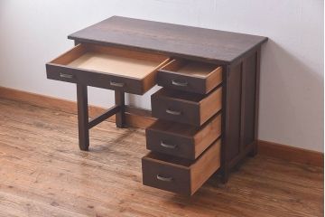 レトロ家具　昭和レトロ　ナラ材製　古い木の落ち着いた雰囲気が魅力の薄型デスク(片袖机、在宅ワーク、在宅用作業台、ワークデスク)