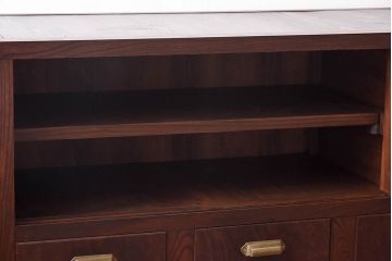 昭和レトロ　前面ケヤキ材　ラフジュオリジナルガラス　花模様のカットガラスが可愛らしいリメイク戸棚(ローボード、テレビボード、収納棚)