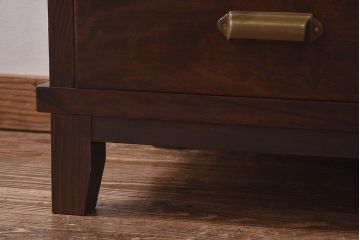 昭和レトロ　前面ケヤキ材　ラフジュオリジナルガラス　花模様のカットガラスが可愛らしいリメイク戸棚(ローボード、テレビボード、収納棚)