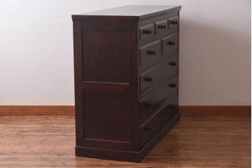 中古　北海道民芸家具　美しい杢目が目をひく落ち着いた雰囲気のチェスト(引き出し、箪笥)