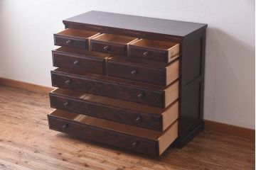 中古　北海道民芸家具　美しい杢目が目をひく落ち着いた雰囲気のチェスト(引き出し、箪笥)