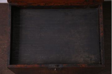 アンティーク雑貨　和製アンティーク　ケヤキ材　古い質感の金具が目を惹く硯箱(小引き出し、小物入れ、木箱)