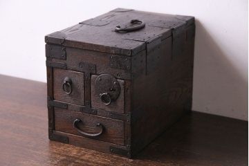 アンティーク雑貨　和製アンティーク　栓材　古さを感じさせる木の風合いが魅力的な硯箱(小引き出し、小物入れ、木箱)