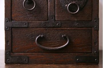 アンティーク雑貨　和製アンティーク　栓材　古さを感じさせる木の風合いが魅力的な硯箱(小引き出し、小物入れ、木箱)