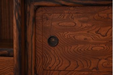 アンティーク家具　古民具・骨董　上手物　黒柿のクジャク杢が美しい指物の茶箪笥(収納棚、戸棚)