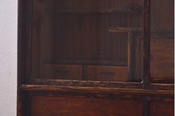 アンティーク家具　古民具・骨董　上手物　黒柿のクジャク杢が美しい指物の茶箪笥(収納棚、戸棚)