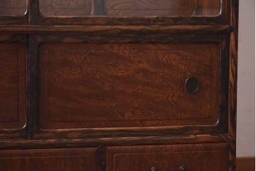 アンティーク家具　古民具・骨董　上手物　黒柿のクジャク杢が美しい指物の茶箪笥(収納棚、戸棚)