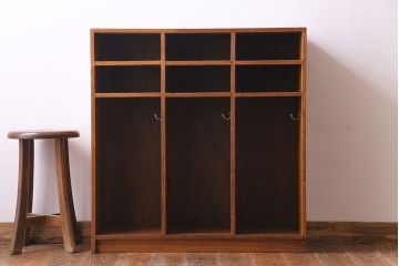 レトロ家具　幼稚園で使われていたレトロな魅力あふれるロッカー・3列(オープンラック、収納棚)(2)