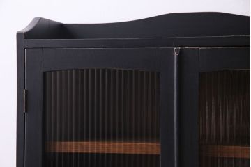 ペイント家具　レトロシックなモールガラス入りブックケース(本箱、キャビネット、収納棚、戸棚)