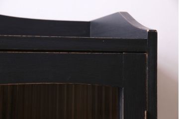 ペイント家具　レトロシックなモールガラス入りブックケース(本箱、キャビネット、収納棚、戸棚)