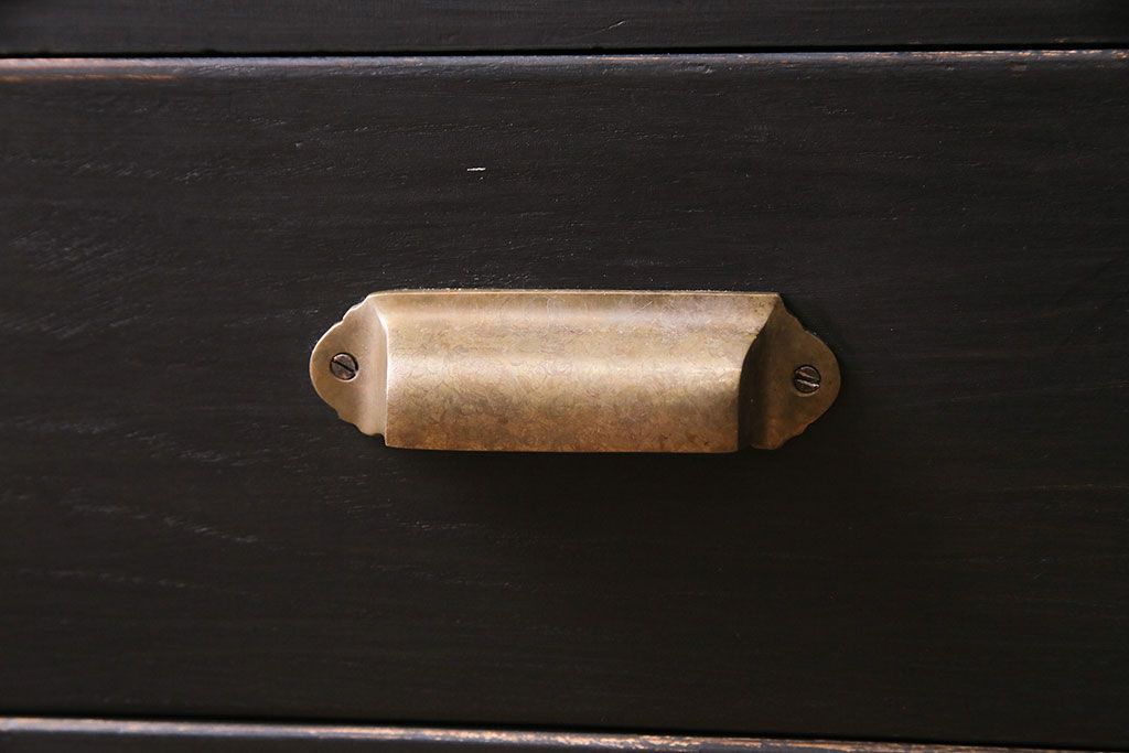 ペイント家具　レトロシックなモールガラス入りブックケース(本箱、キャビネット、収納棚、戸棚)