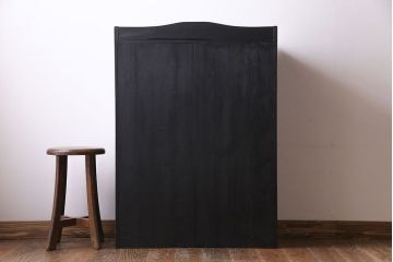 ペイント家具　レトロシックなモールガラス入りブックケース(本箱、キャビネット、収納棚、戸棚)