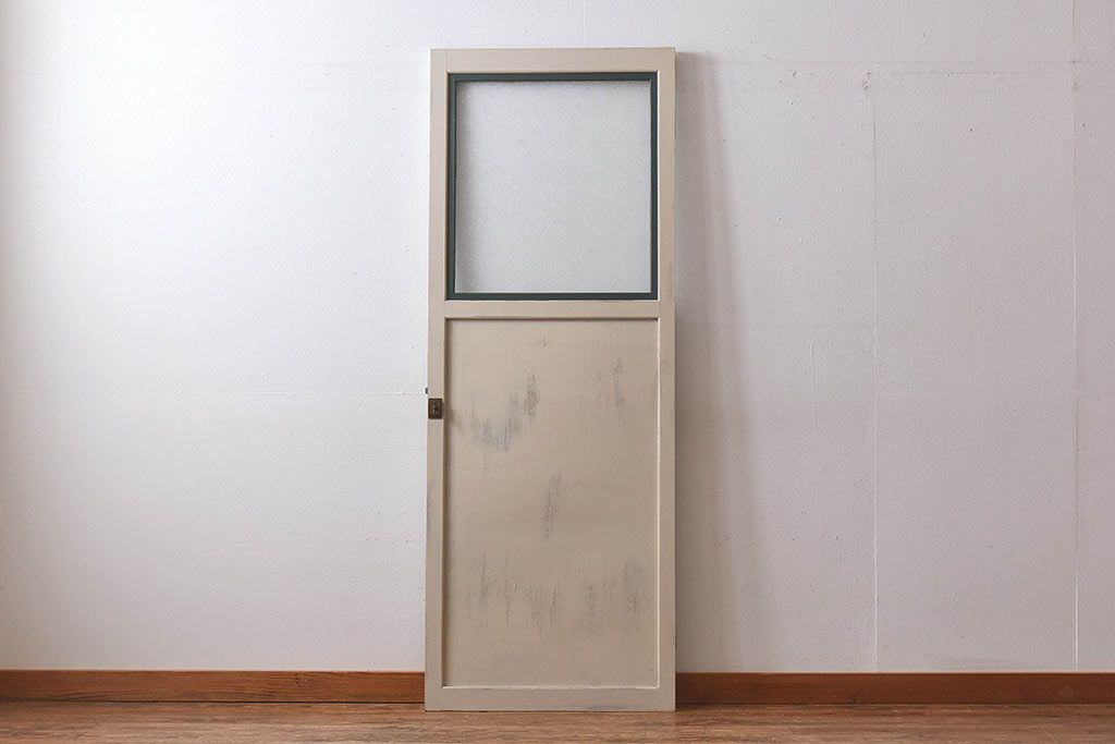 ペイント家具　昭和レトロな雰囲気溢れる当時物ガラス入りのドア(扉、建具)