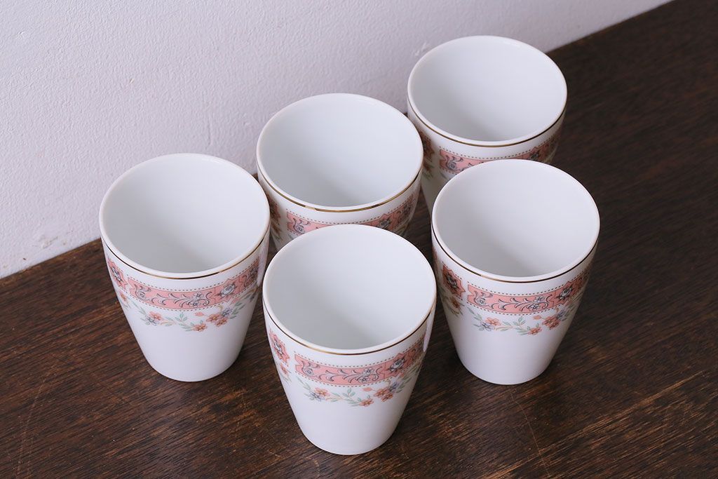 昭和中期　日本陶器・ノリタケ(則武)小花柄の急須・湯飲み5客セット