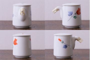 昭和中期　日本陶器・ノリタケ(則武)芙蓉柄急須・湯飲み・しょうゆ差しセット