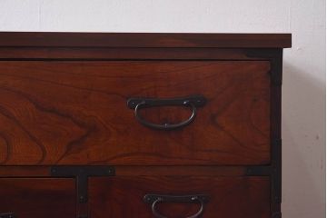 アンティーク家具　和製アンティーク　前面ケヤキ材　相馬箪笥をリメイクしたローボード(ローチェスト、引き出し、リビングボード)