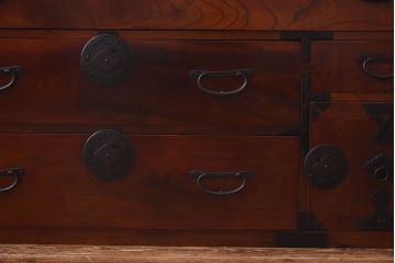 アンティーク家具　和製アンティーク　前面ケヤキ材　相馬箪笥をリメイクしたローボード(ローチェスト、引き出し、リビングボード)