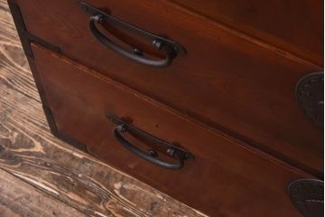 アンティーク家具　和製アンティーク　前面ケヤキ材　相馬箪笥をリメイクしたローボード(ローチェスト、引き出し、リビングボード)