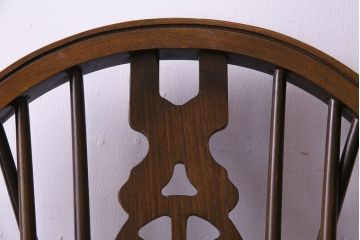 ヴィンテージ家具　イギリスビンテージ　アーチ形の背もたれが美しいホイールバックチェア(カントリーチェア、ダイニングチェア、イス)(2)