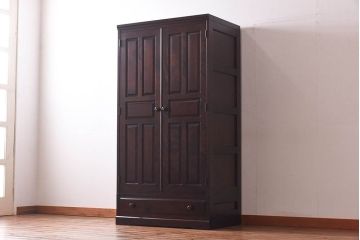中古　北海道民芸家具　上品ですっきりとした印象の#516ワードローブ(収納棚、洋服タンス)