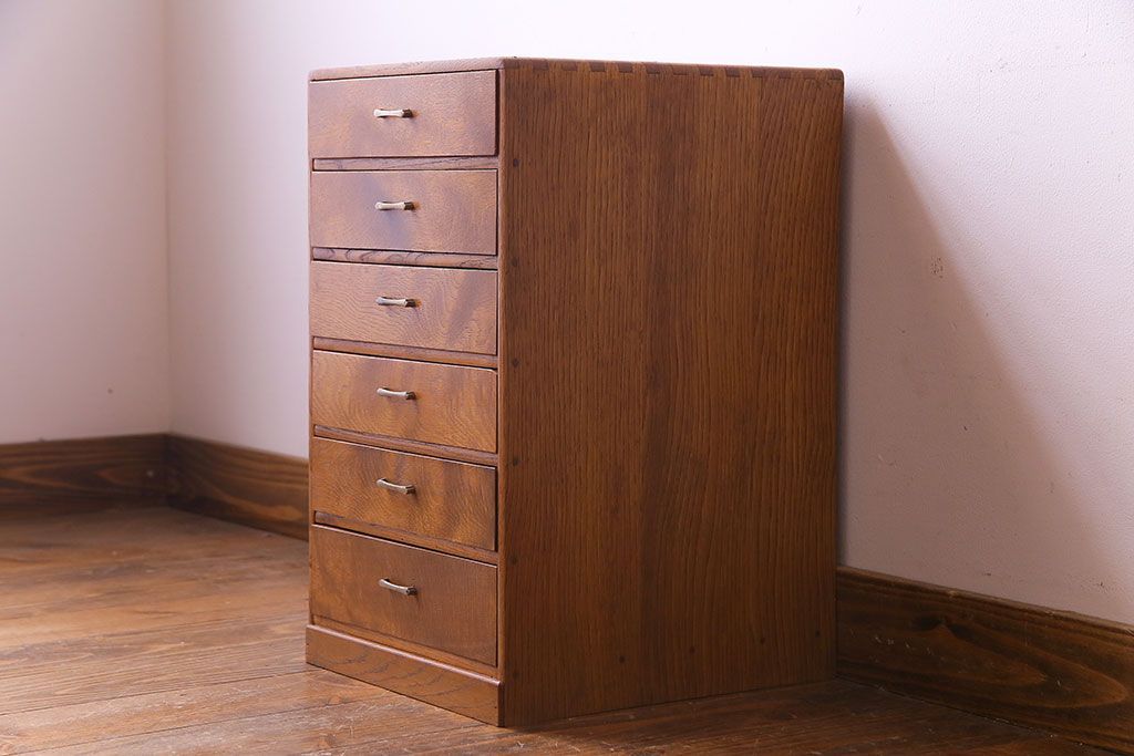 レトロ家具　昭和レトロ　ナラ材　素朴な木の風合いが魅力の小引き出し(引き出し)