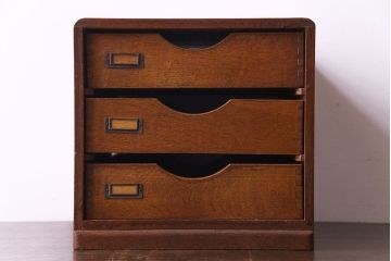 レトロ家具　昭和レトロ　ナラ材　両側から引きだせるユニークな作りの小引き出し(書類ケース)