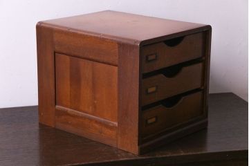 レトロ家具　昭和レトロ　ナラ材　両側から引きだせるユニークな作りの小引き出し(書類ケース)