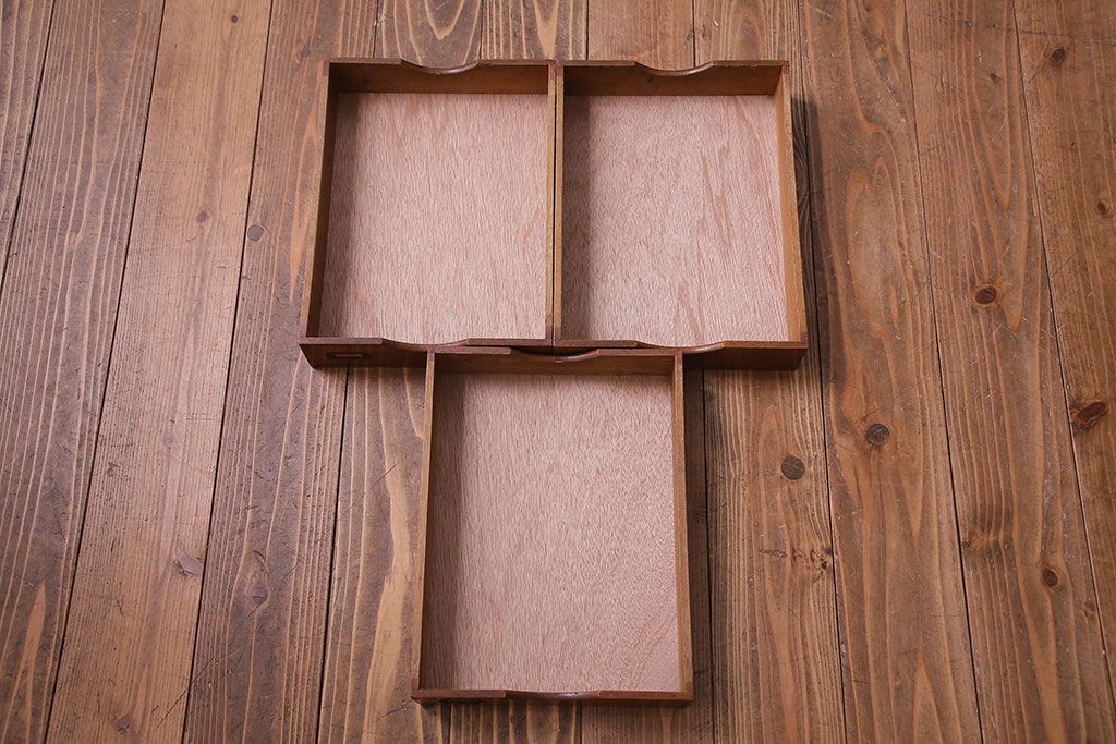 レトロ家具　昭和レトロ　ナラ材　両側から引きだせるユニークな作りの小引き出し(書類ケース)