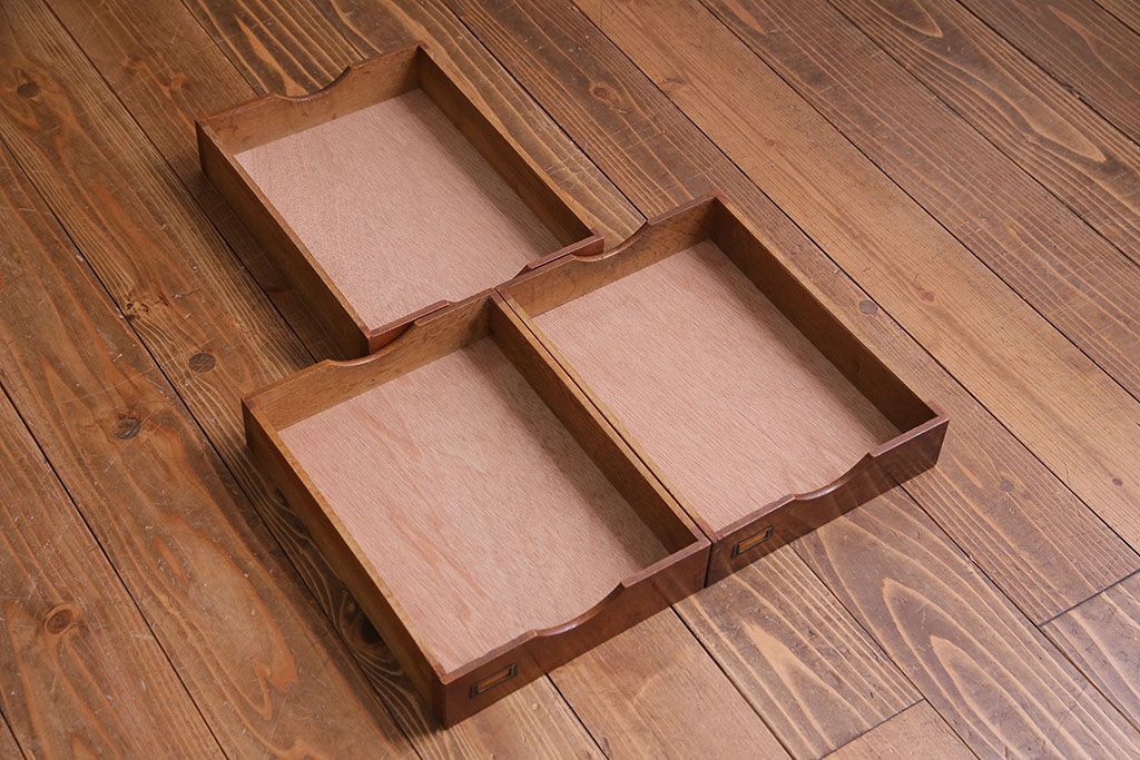 レトロ家具　昭和レトロ　ナラ材　両側から引きだせるユニークな作りの小引き出し(書類ケース)