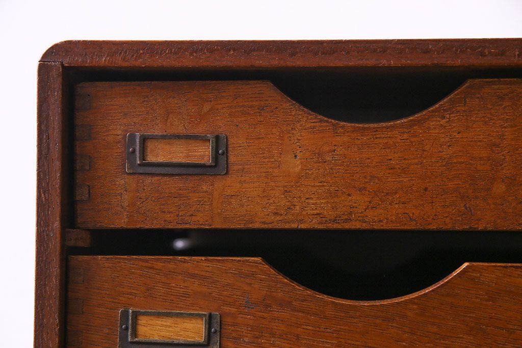 レトロ家具　昭和レトロ　ナラ材　両側から引きだせるユニークな作りの小引き出し(書類ケース)