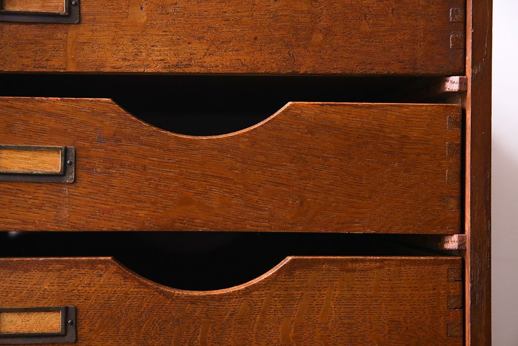 レトロ家具　昭和レトロ　ナラ材　両側から引きだせるユニークな作りの小引き出し(書類ケース)