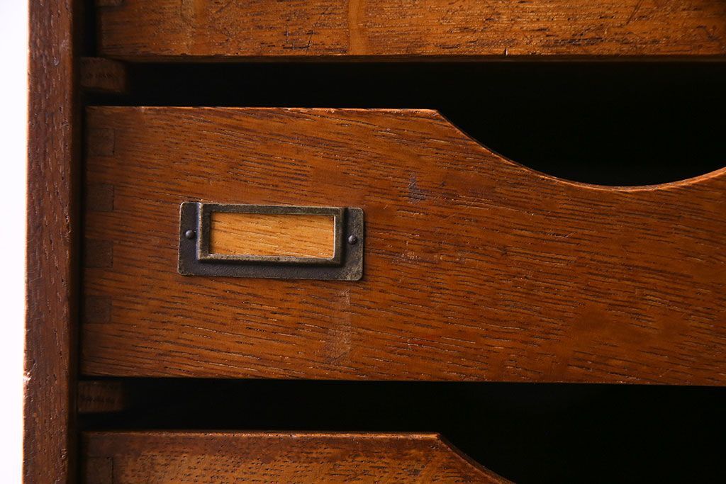 レトロ家具　昭和レトロ　ナラ材　両側から引きだせるユニークな作りの小引き出し(書類ケース)