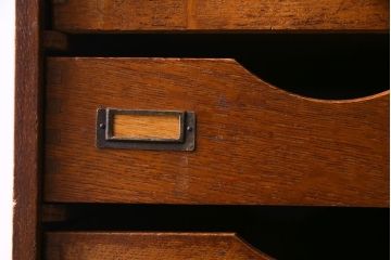 レトロ家具　昭和レトロ　ナラ材　両側から引きだせるユニークな作りの小引き出し(書類ケース)