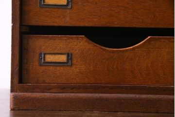 レトロ家具　昭和レトロ　ナラ材　両側から引きだせるユニークな作りの小引き出し(書類ケース)