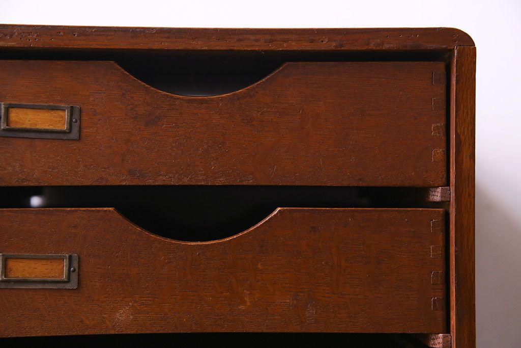 レトロ家具　昭和レトロ　ナラ材　両側から引きだせるユニークな作りの小引き出し(書類ケース)