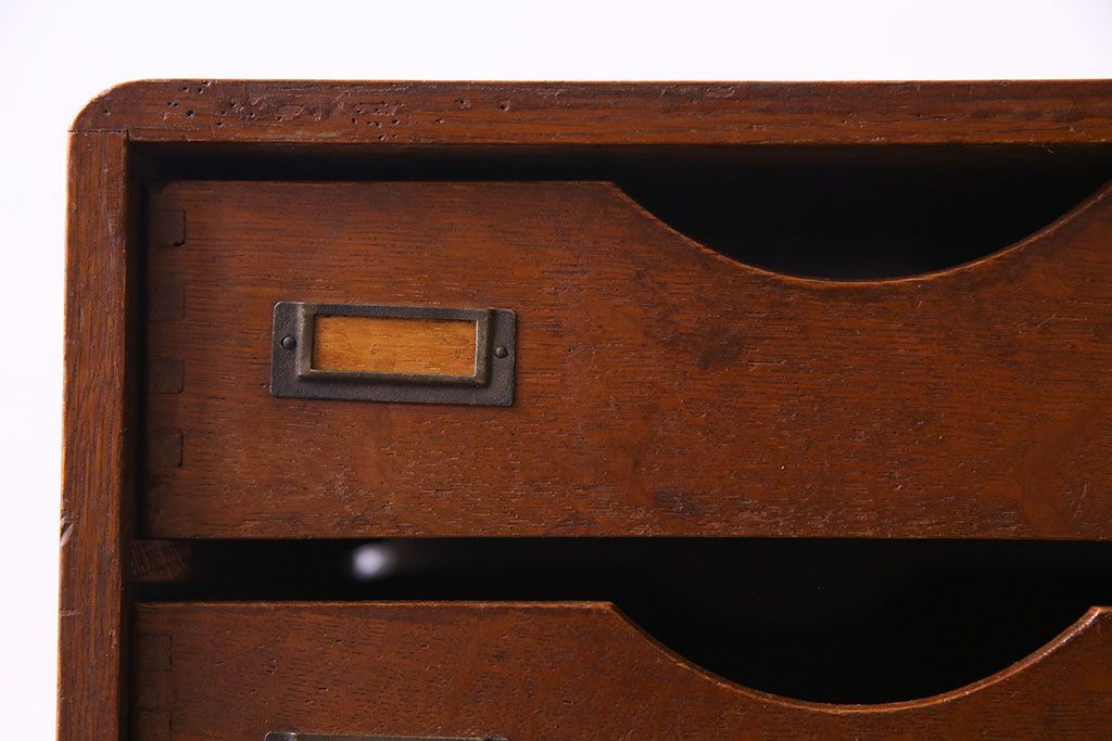 レトロ家具　昭和レトロ　ナラ材　両側から引きだせるユニークな作りの小引き出し(書類ケース)