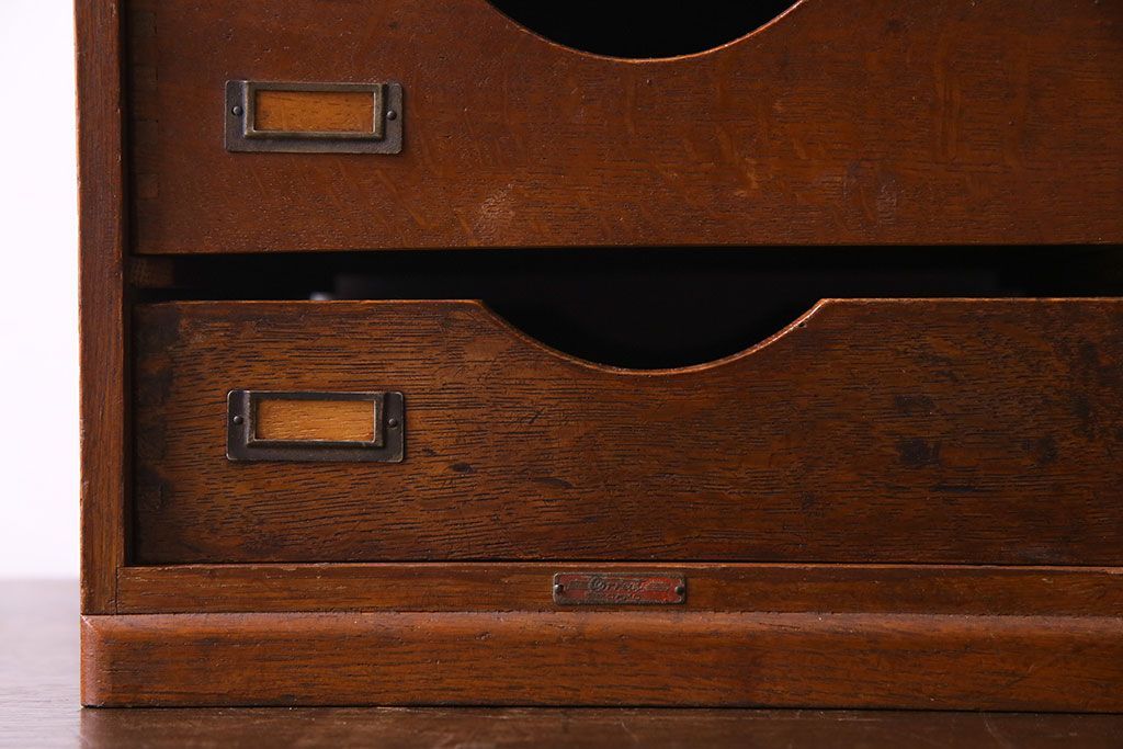 レトロ家具　昭和レトロ　ナラ材　両側から引きだせるユニークな作りの小引き出し(書類ケース)