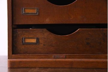 レトロ家具　昭和レトロ　ナラ材　両側から引きだせるユニークな作りの小引き出し(書類ケース)