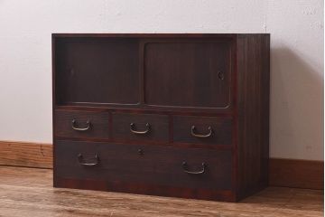 レトロ家具　昭和レトロ　異なる素材の質感が楽しめる小箪笥(戸棚、収納棚、小引き出し)