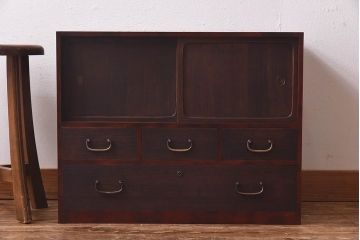 レトロ家具　昭和レトロ　異なる素材の質感が楽しめる小箪笥(戸棚、収納棚、小引き出し)