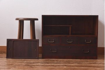 レトロ家具　昭和レトロ　異なる素材の質感が楽しめる小箪笥(戸棚、収納棚、小引き出し)